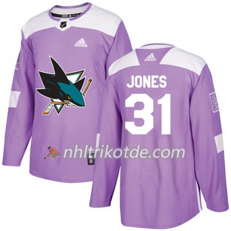 San Jose Sharks Trikot Martin Jones 31 Adidas 2017-2018 Lila Fights Cancer Practice Authentic - Herren